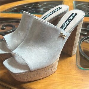 Karl Lagerfeld Metallic Mules with Cork Platform